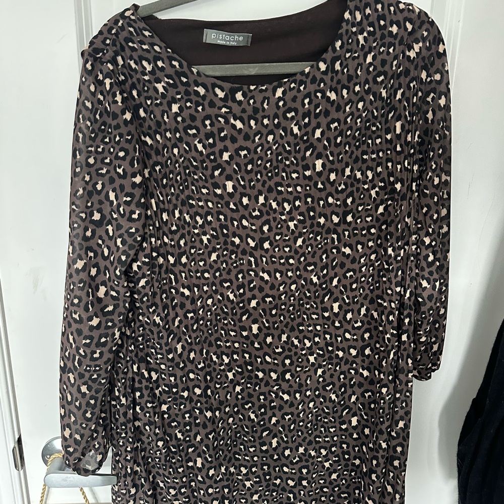 Pistache Brown & Black Leopard Print Tunic Dress - Made in Italy